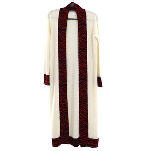 Madeleine Thompson Duster Cardigan Women S Cream Red Zebra Print Trim Bold